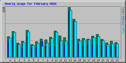 Hourly usage for February 2016